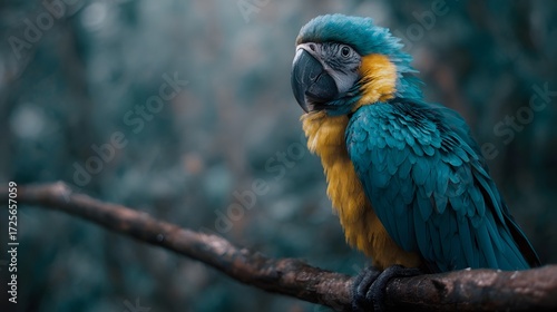Wallpaper Mural A vibrant blue and yellow aw parrot perches on a tree branch in its natural verdant habitat Torontodigital.ca