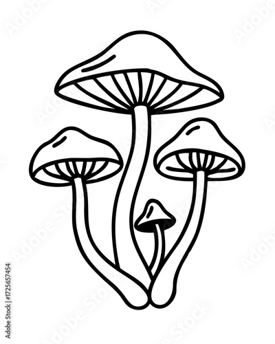 Fantasy mushroom line art style vector illustration
