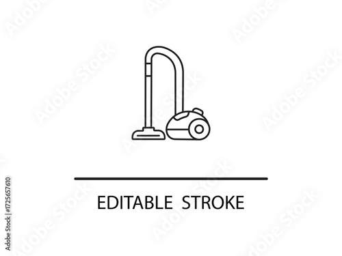 Sleek vacuum cleaner icon for modern cleaning service designs or household appliance promotions with editable stroke feature.
