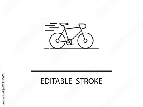 Dynamic bicycle outline suggests speed and movement in minimalist style for transportation and fitness promotions or eco friendly campaigns.