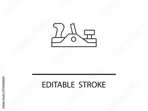 Woodworking hand plane tool line art design template for carpentry projects and woodworking enthusiasts, editable stroke included.
