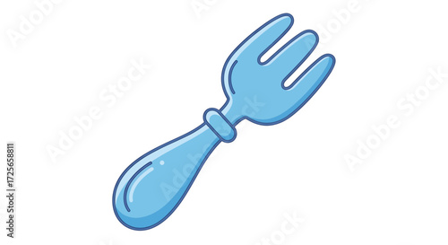 A stylized light blue fork illustration on white background offering a playful, clean aesthetic