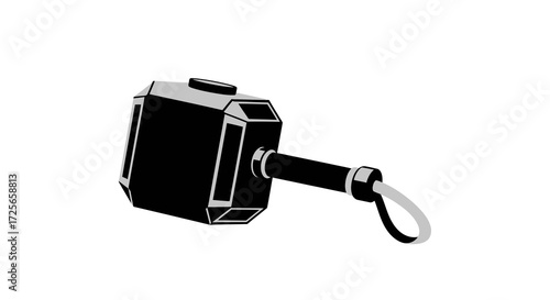 Abstract vector art featuring a powerful mythological hammer in black and grey design