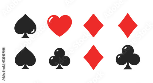 Arrangement of Card Suit Symbols in Black and Red on White Background Layout