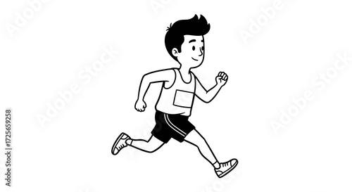 Cartoon vector illustration of a young runner competing in a athletic event