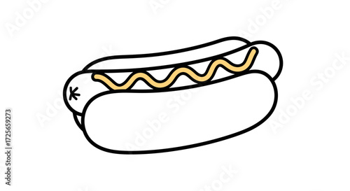 Cartoon hot dog with mustard squiggles graphic for posters and digital designs