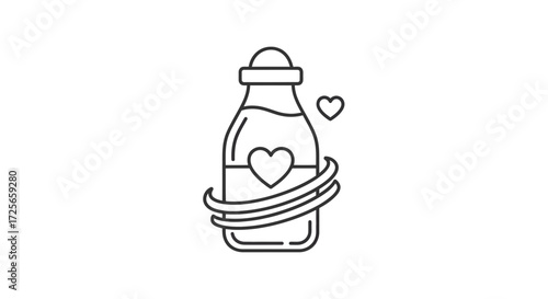 Charming bottle with a heart and wrapping elements, conveying love, care, and affection in