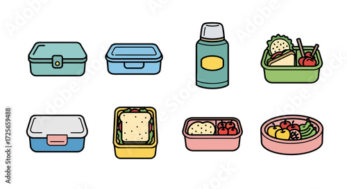 Colorful and organized lunch containers with sandwiches and fruit for school and work