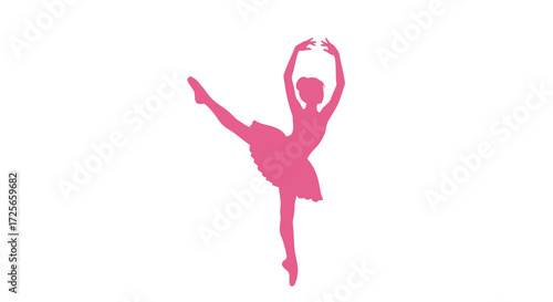 Elegant pink silhouette of a ballerina performing an arabesque on a white background