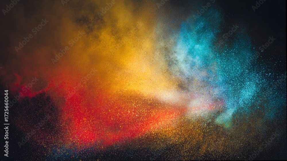 Naklejka premium directional. Colorful powder cloud captured in motion against a dark, textured background. product launch decks, UI/UX mockups, designed for data visualization dashboards and holographic UIs.