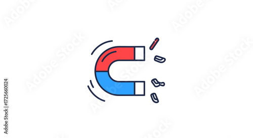 Minimalist Illustration of a Magnet Attracting Metal Shavings Symbolizing Attraction Power