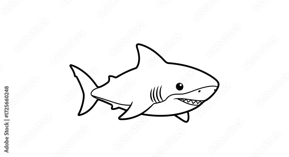 Obraz premium Simplified outline drawing of a cartoon shark displaying on a plain white background