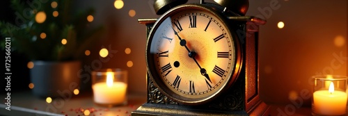 Wallpaper Mural Vintage alarm clock with roman numerals and candles creating warm ambiance Torontodigital.ca