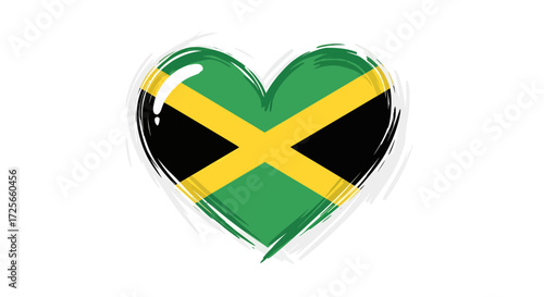 Stylized heart adorned with the colors and design of the Jamaican flag emblem