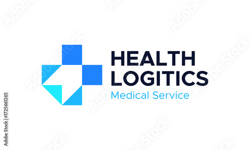 Health logistics logo design. Arrow vector design with medical cross sign graphic icon symbol