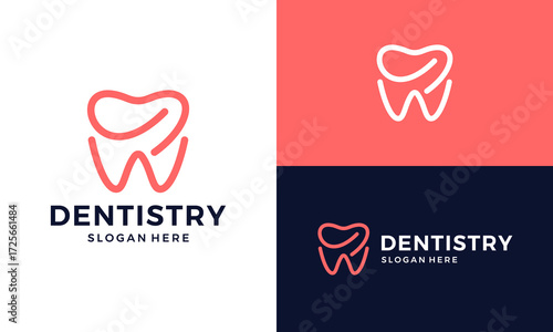 Dentistry logo design. Abstract dental shape vector design with minimalist line style