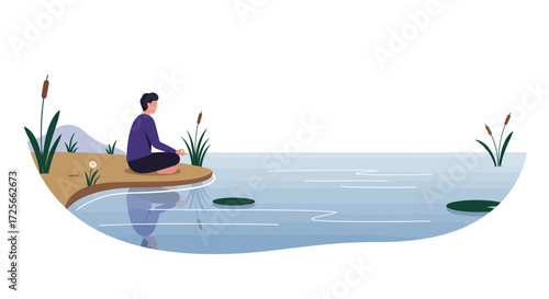 Professional Serenity: Flat Design Vector for Workplace Well-being & Balanced Productivity