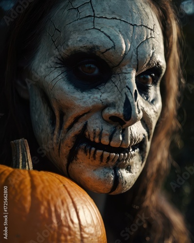 Halloween: Creepy Skeleton Face with Pumpkin for Halloween