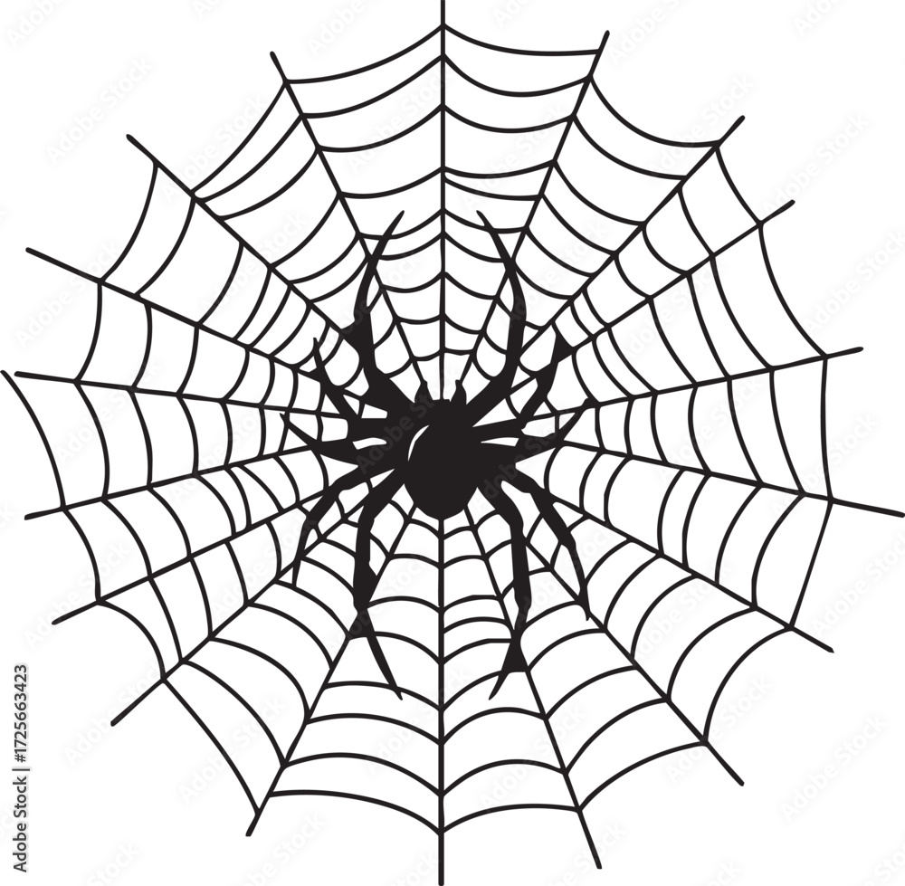 Fototapeta premium Spider Web with Spider Silhouette – Halloween Vector Design