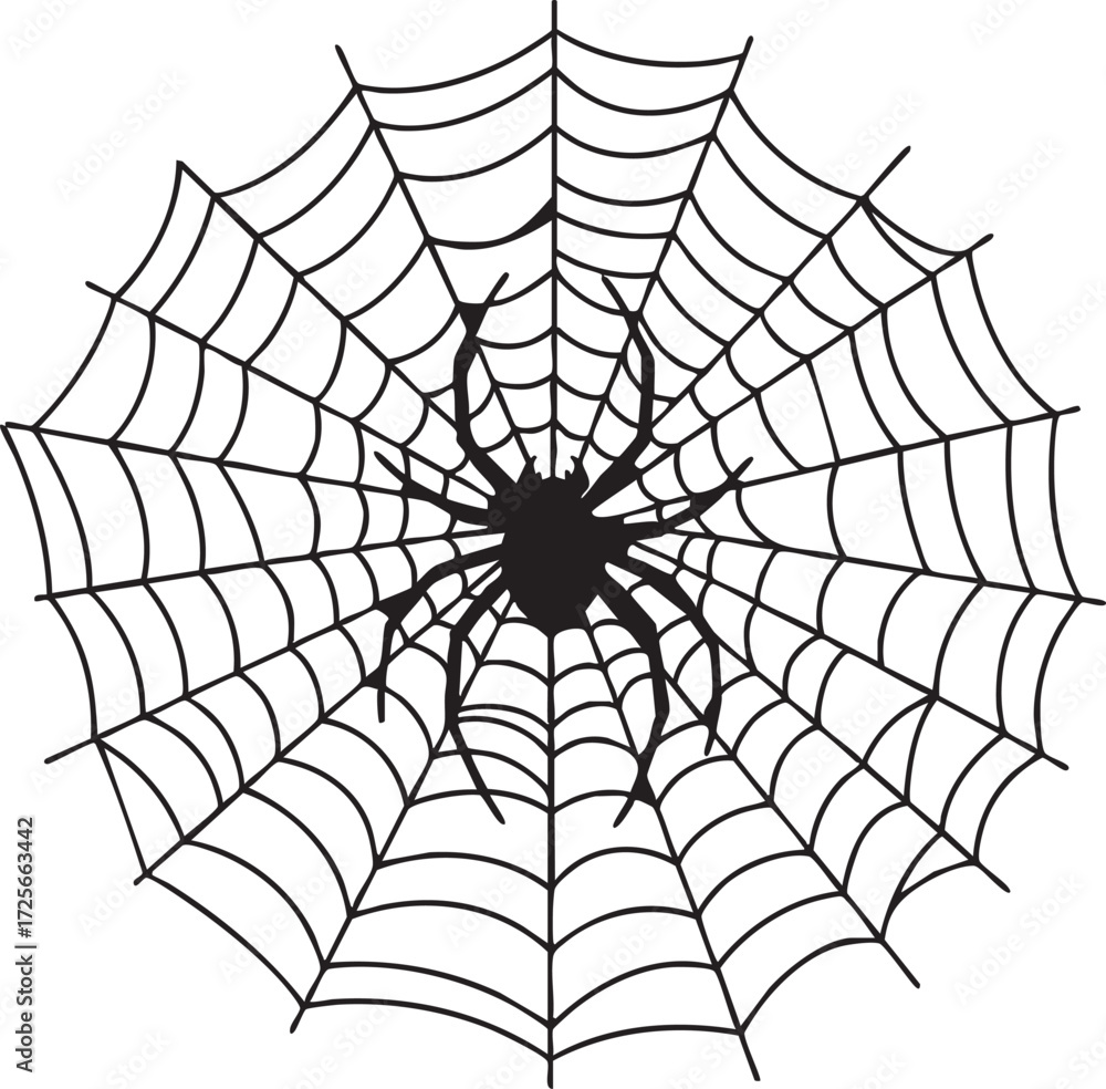 Obraz premium Spider Web with Spider Silhouette – Halloween Vector Design