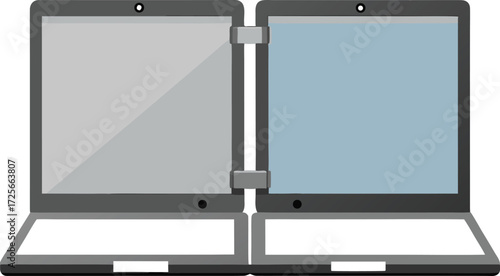 Dual screen laptop mockup vector illustration metal hinges scalable eps graphic design