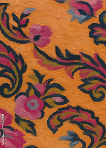 abstract flowers and leaves pattern. Watercolor and digital hand drawn painting. mixed media art. Background for textile decor and design