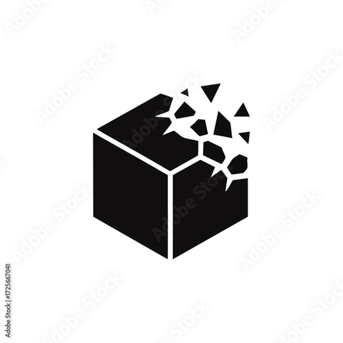Geometric Cube Disintegration Icon - Abstract Breakdown Concept Vector Graphic
