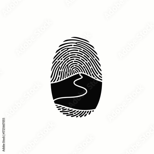 Fingerprint with Desert Path and Sand Dunes - Unique Identity and Journey Concept