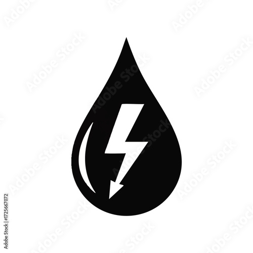 Water Drop with Lightning Bolt Icon - Liquid Energy Symbol, Hydroelectric Power, Fluid Electricity Concept