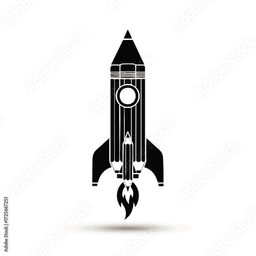 Creative Launch: Rocket Made of Pencils Silhouette Icon