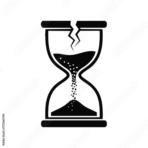 Cracked Hourglass with Flowing Sand - Time Running Out, Urgency, Deadline, and End of Time Concept