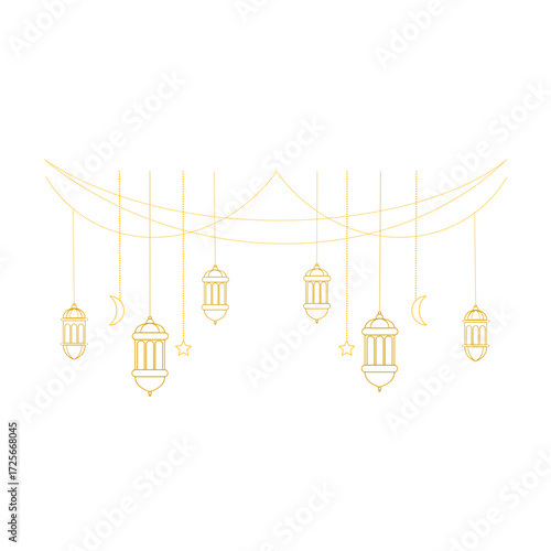 Festive Islamic Hanging Lanterns and Moon – Eid Mubarak Ornament
