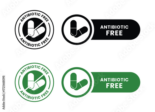 Antibiotic free logo badge template. Suitable for product packaging, websites, food and beverage companies, and promotional materials