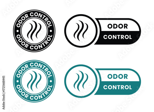 Odor control rounded badge collection set on white background. Odor control protocol label for hygiene kits. Vector deodorant control badge. Anti odor approval mark for hygiene packs. Vector