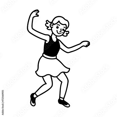 Happy cartoon girl dancing with joy and energy