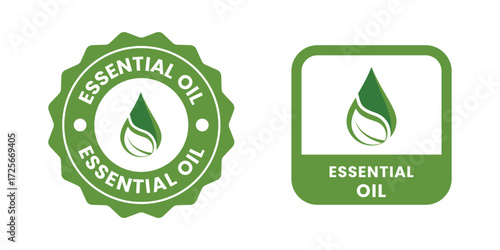 Essential oil drop icon for beauty and skincare natural product certificate label. Essential oils sticker logo for body lotion, cream and shampoo moisturizer, spa wellness fragrance.