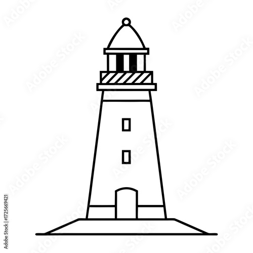 Simple line art icon of a lighthouse on a white background