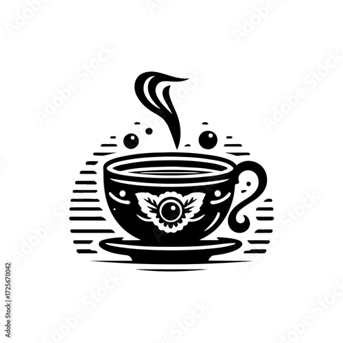 Minimalist Hot Coffee Cup Icon logo. tea cup vector, Black and White Silhouette, Simple Vector Illustration for Café, Restaurant, Beverage Menu, Transparent Background, Modern Drink Logo