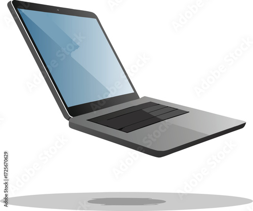 Floating ultrabook vector graphic with polished edges and white back for digital projects