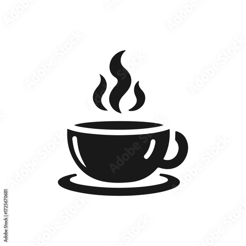 Minimalist Hot Coffee Cup Icon logo. tea cup vector, Black and White Silhouette, Simple Vector Illustration for Café, Restaurant, Beverage Menu, Transparent Background, Modern Drink Logo