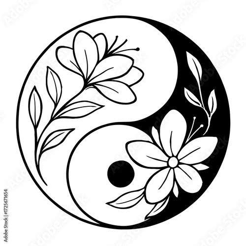 Floral Yin Yang Vector Icon - Symbol of Balance, Harmony, and Nature's Duality