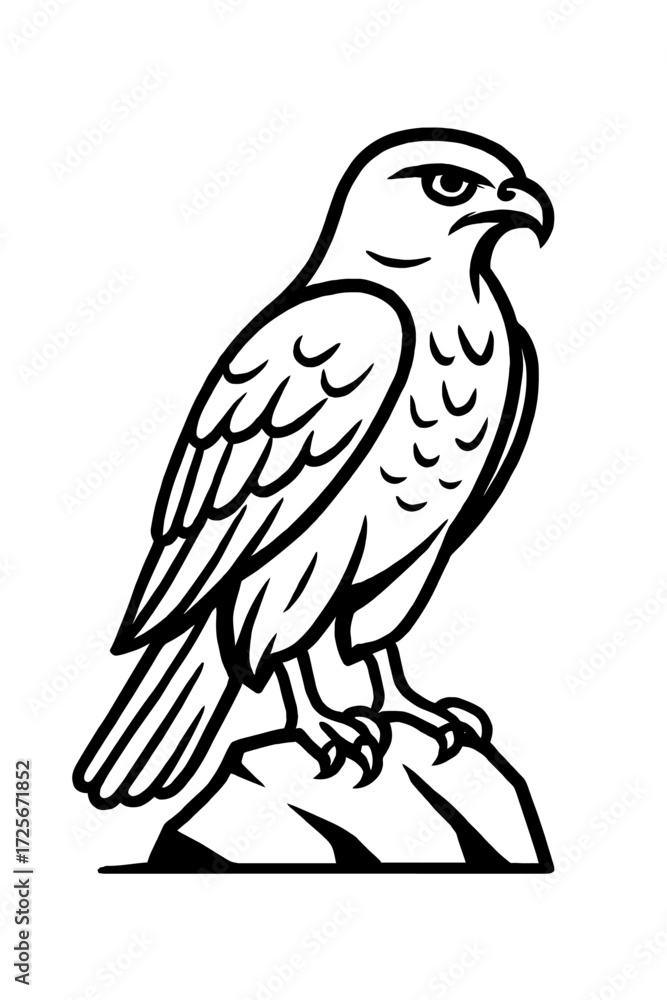 Fototapeta premium Majestic Perched Hawk or Falcon Outline Icon - Symbol of Freedom, Vision, and Power