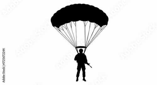 Paratrooper Silhouette in Mid-Descent Vector Outline