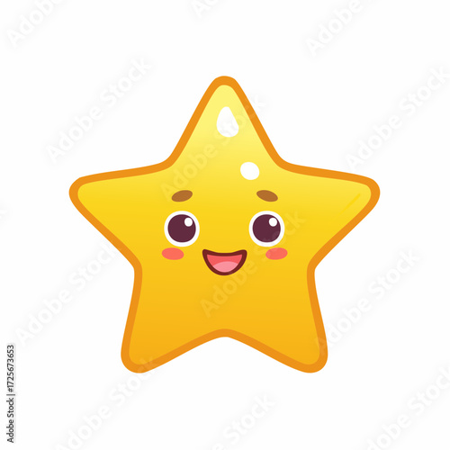 Illustration of a happy yellow star with a smiling face and rosy cheeks on a white background space theme