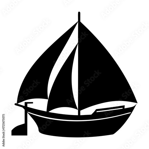 Black silhouette of a sailboat with full sails on a white background