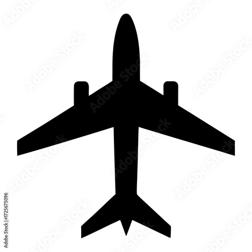 Black silhouette of a commercial airplane from above