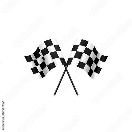 Two crossed racing flags. Formula 1 championship, isolated flags. Checkered simple flags. Vector illustration of two sport racing flags on Transparent Background. EPS 10.