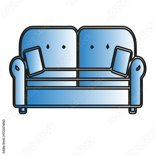 Twoseater sofa with cushions simple line art style furniture design.