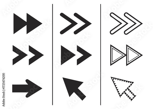 Collection of fast forward and cursor arrow icons