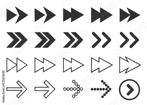 Collection of various forward and fast forward arrow icons